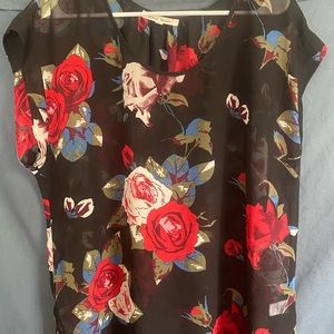 Sheer Black Blouse with Rose Detail